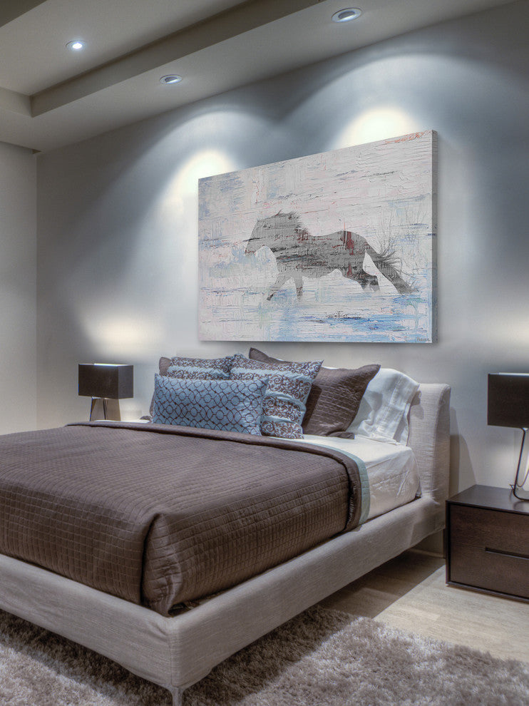 "Grey Horse Trot 2" Painting Print on Wrapped Canvas, 24"x16"