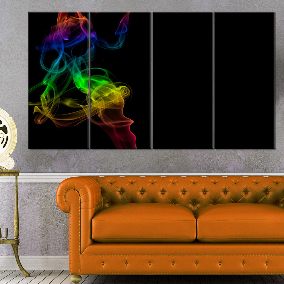 Colorful Abstract Smoke Waves, Large Abstract Canvas Wall Art, 48"x28", 4 Panels