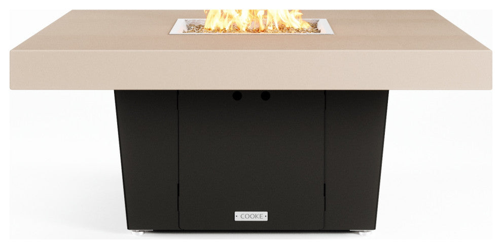 Square Fire Pit Table, 48x48, Chat Height, Natural Gas, Beige Powdercoat Top, Black