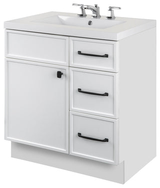 Manhattan Vanity, 1-Door 3-Drawer, White, 30", Single Bowl