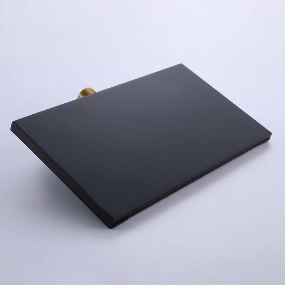 Waterfall Wall Mount Bathroom Sink Faucet Single Knob Solid Brass Matte Black