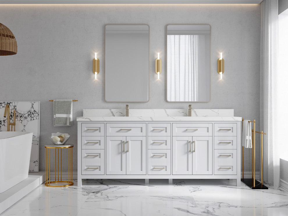 Cambridge 84 Double Sink Bath Vanity in White 2" Calacatta Laza