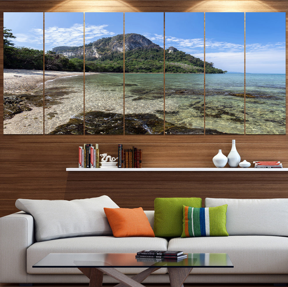 Koh Mook Coast Line, Modern Seashore Canvas Wall Art, 83"x32", 7 Panels