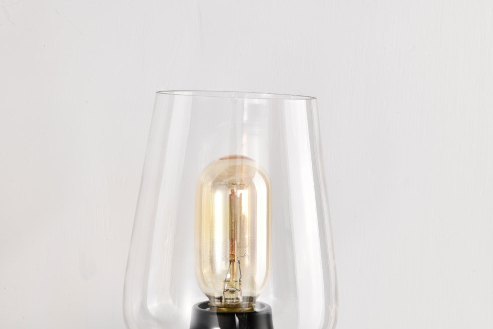 21 in. 3-Light Matte Black Vanity Light With Clear Wine Glass Shades