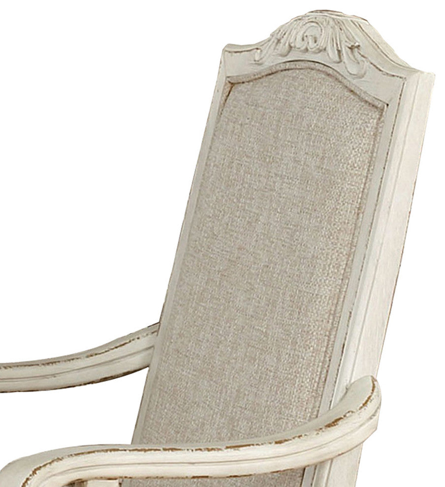 Benzara BM235431 Rustic Wooden Arm Chair, Intricate Carvings, Set of 2, White