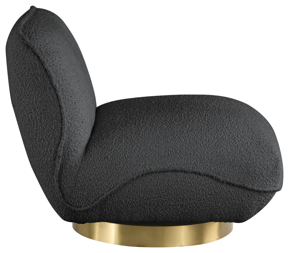 Geneva Boucle Fabric Upholstered Swivel Accent Chair, Black