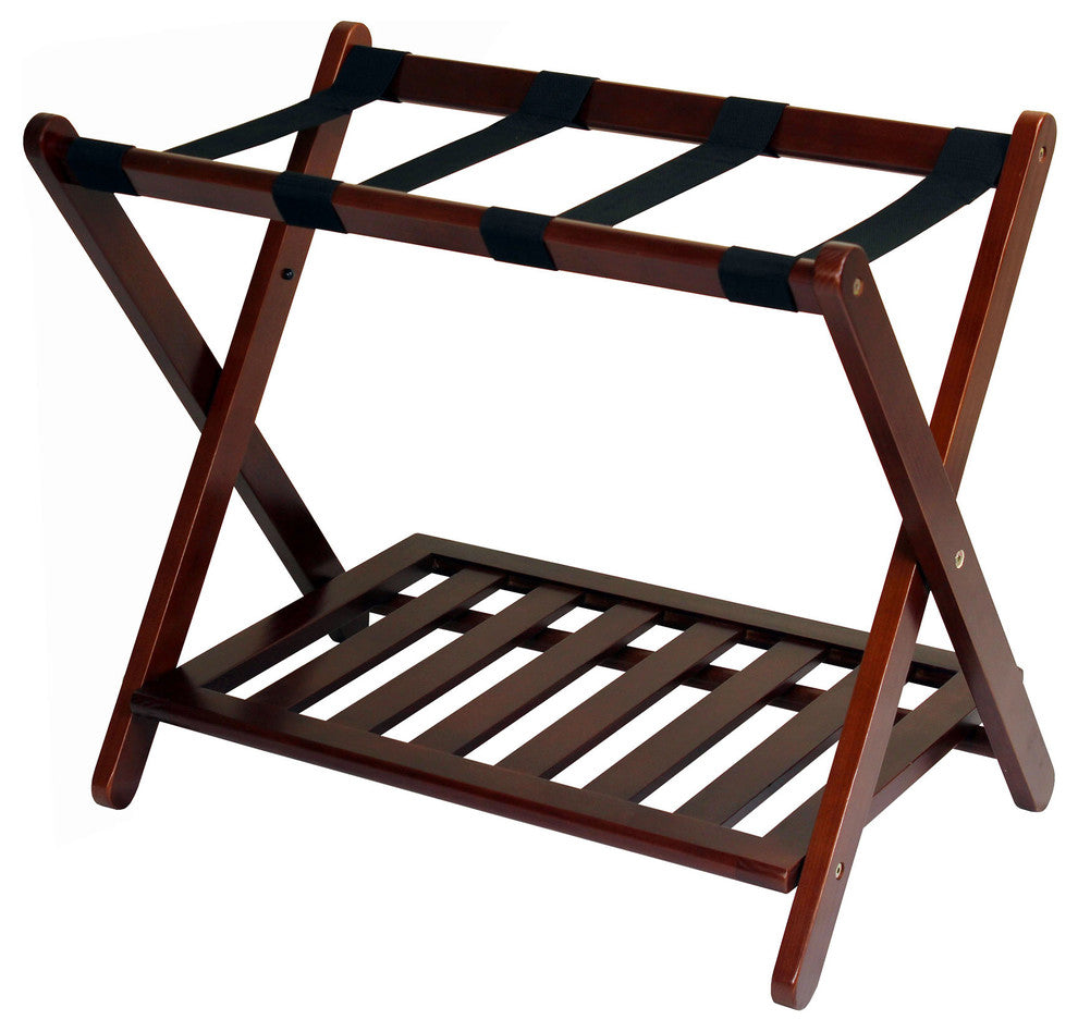 Luggage Rack With Shelf, Walnut