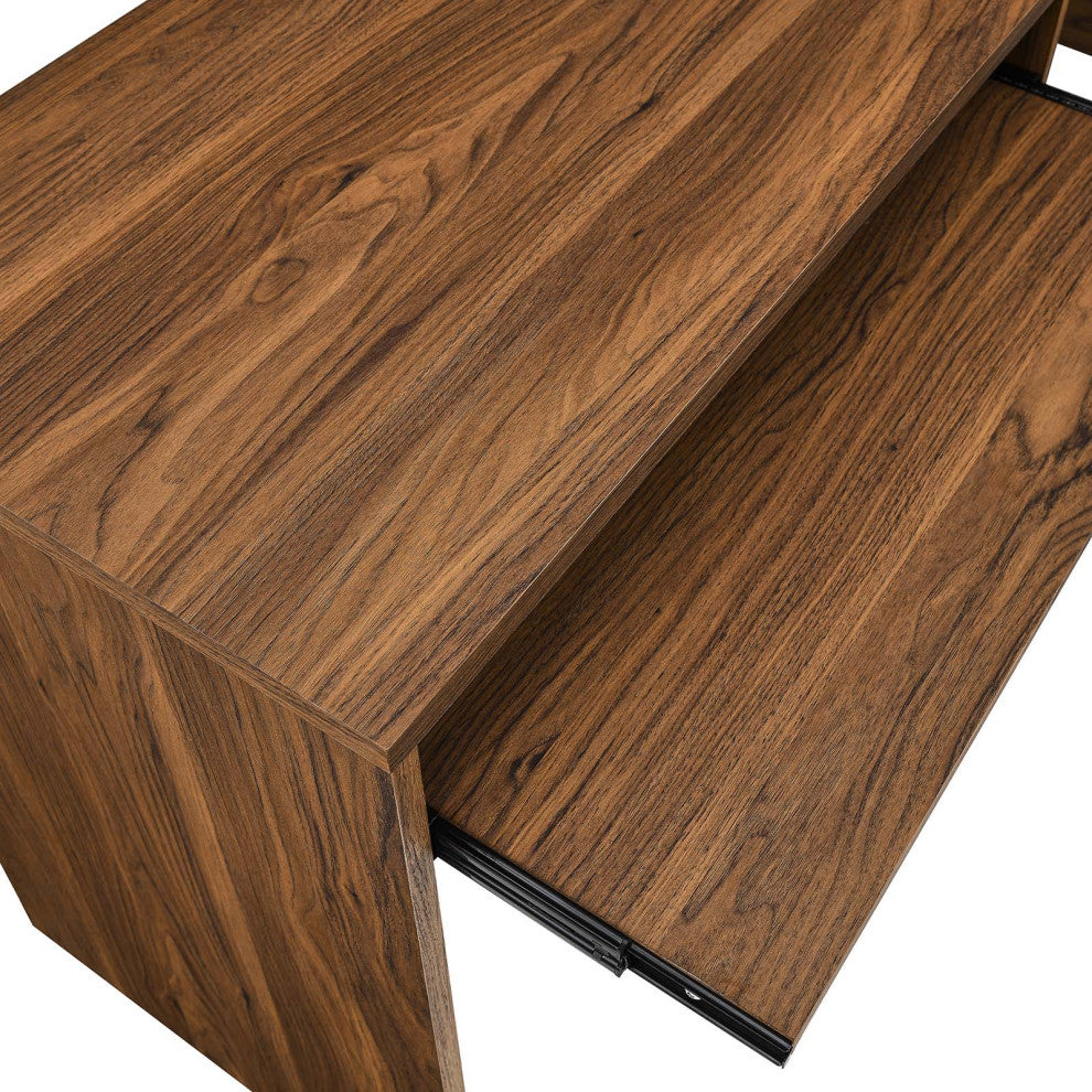 Venture L-Shaped Wood Office Desk, Walnut