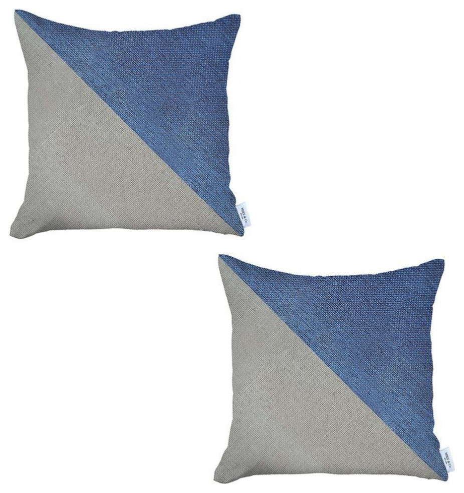 Set of 2 Blue And Ivory Diagonal Pillow Covers
