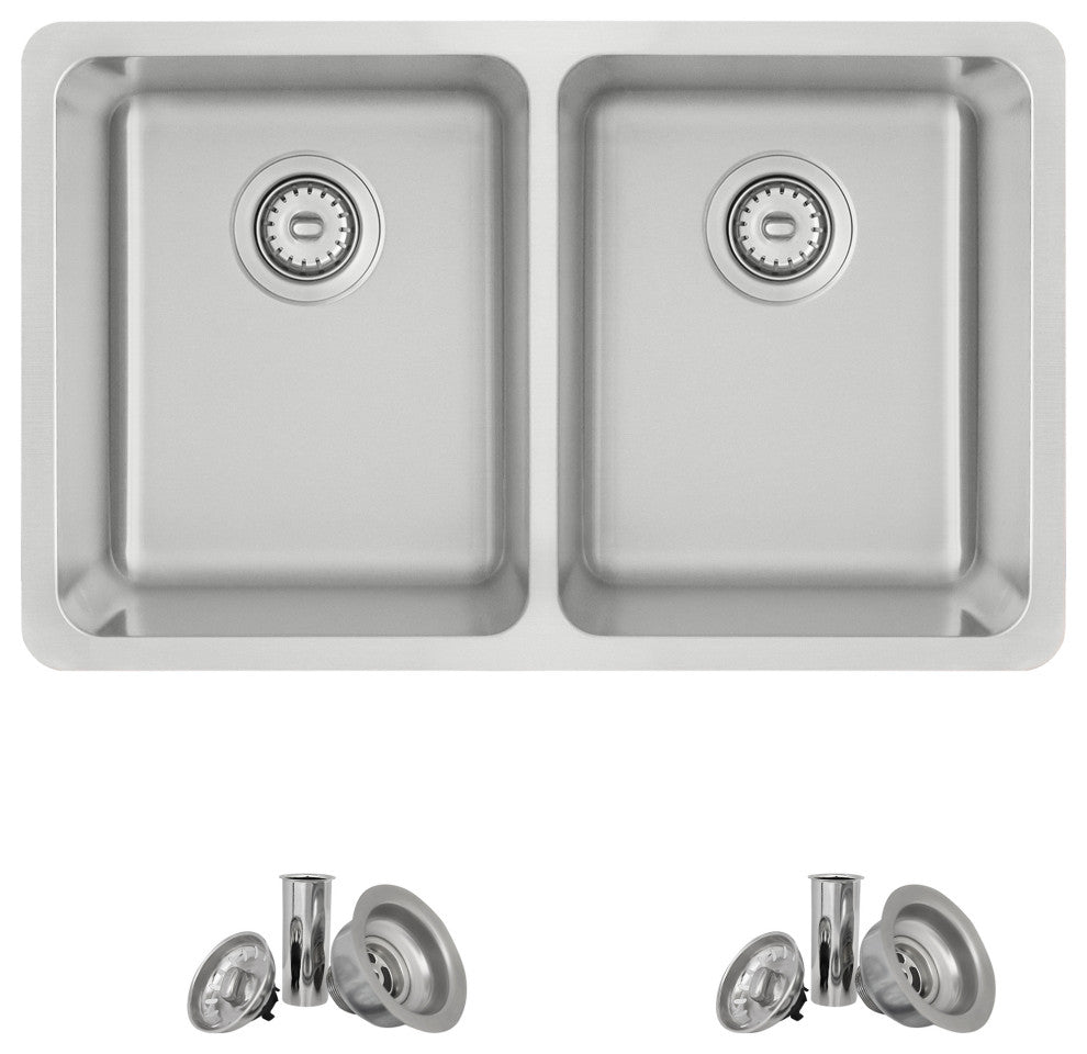 STYLISH 29" Double Bowl Undermount and Drop-in Stainless Steel Kitchen Sink