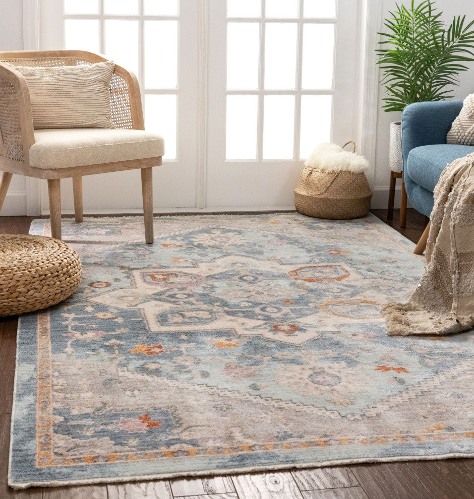 Tivoli Grote Global Vintage Medallion Blue 5'3"x7'10" Area Rug