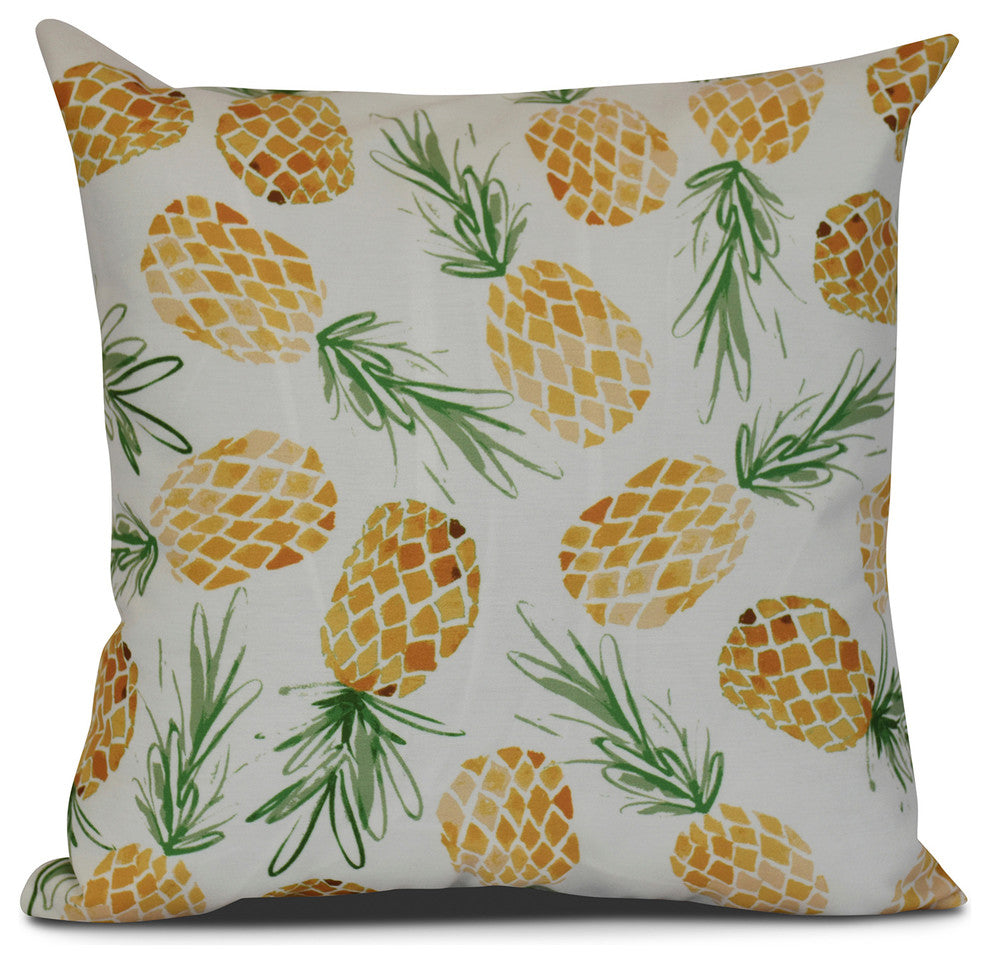 16x16", Tossed Pineapples, Geometric Print Outdoor Pillow, Gold