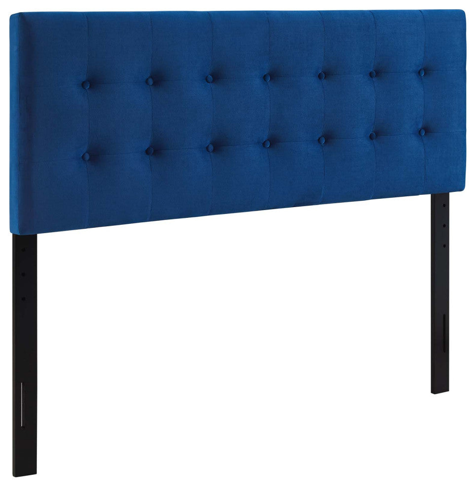 Emily Queen Biscuit Tufted Performance Velvet Headboard Navy