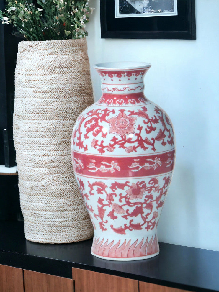 17" Porcelain Vase With Floral Design