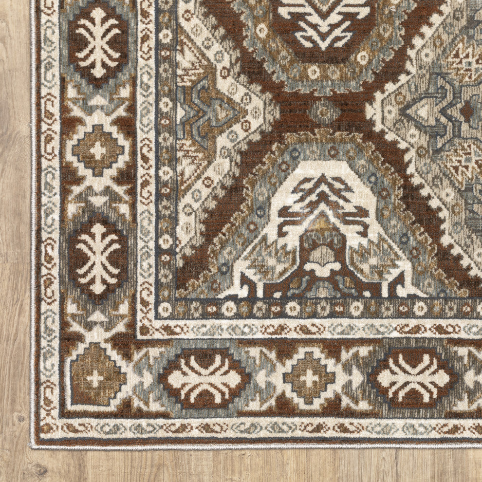Emilia Traditional Panel Medallion Rust/ Blue Area Rug 9'10" x 12'10"