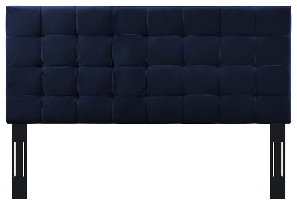 Contemporary Modern King Size Tufted Headboard, Velvet Fabric, Navy Blue