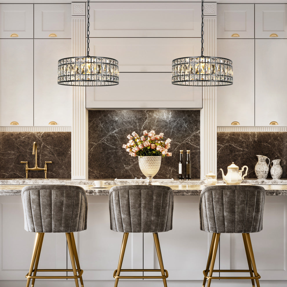 LNC Chispa 3-Light Black Modern Crystal Drum Chandelier