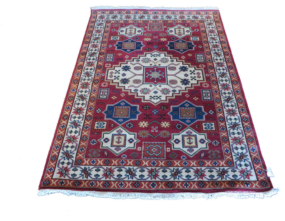 4'8x6'5 Hand Knotted Red Kazak Oriental Rug