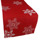Christmas Red Table Runner Embroidered With White Snowflakes, 15x90