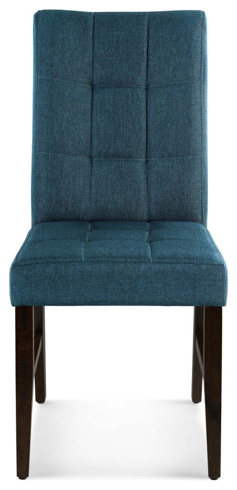 Tufted Side Dining Chair, Set of 2, Fabric, Wood, Blue, Cafe Bistro Restaurant