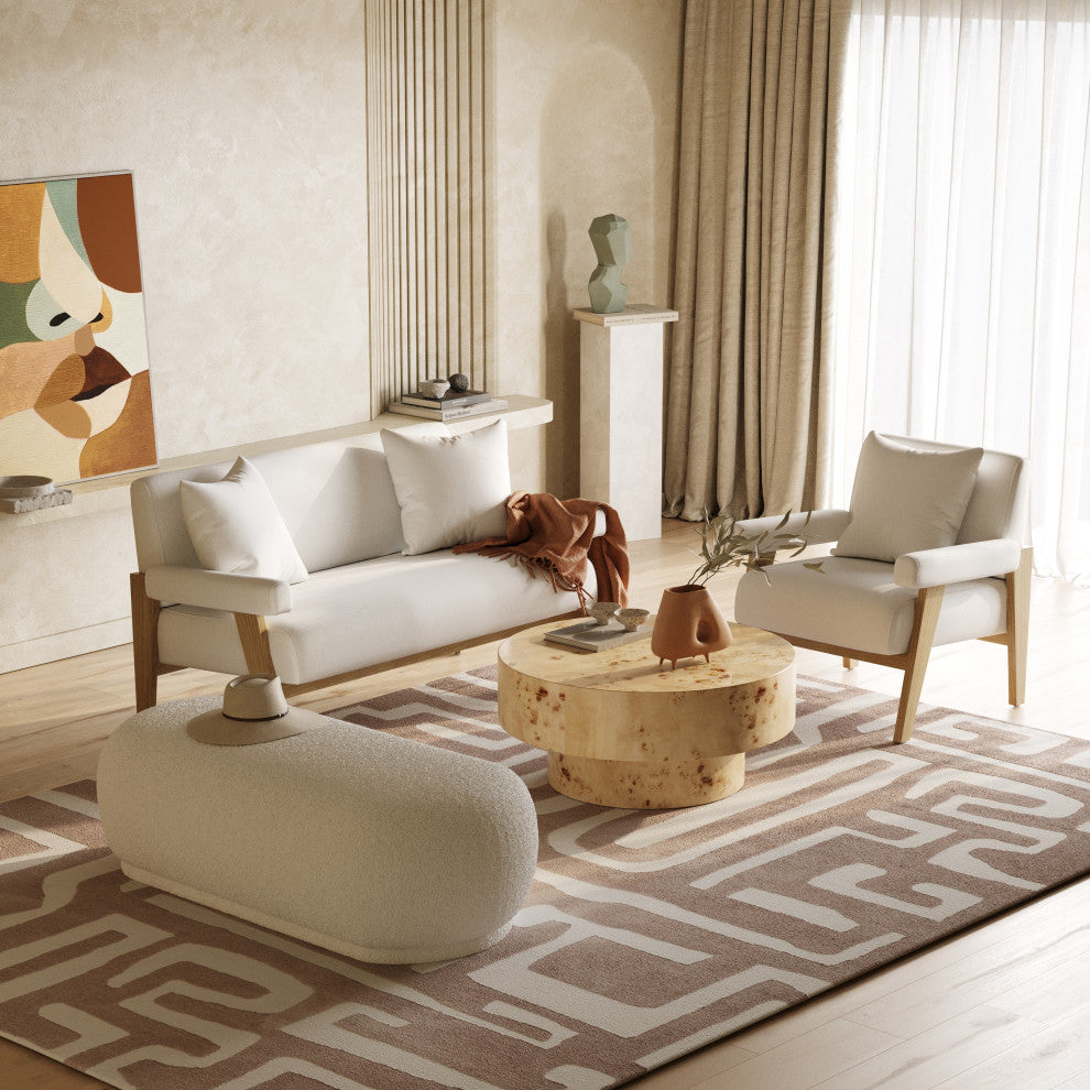 Divani Casa Kael Contemporary White Sherpa Ottoman