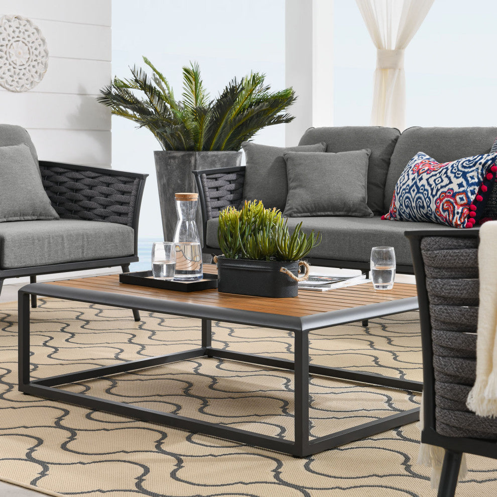 Lounge Sectional Sofa Chair Table Set, Gray, Aluminum, Modern, Outdoor