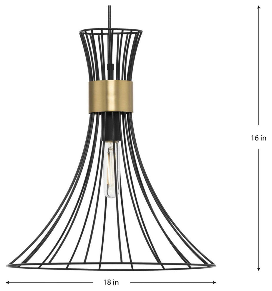 Lorin Collection One-Light Mid-Century Modern Matte Black Metal Pendant Light