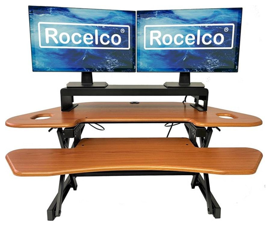 Rocelco 46" Adjustable Corner Desk Converter w/Monitor Stand BUNDLE Teak