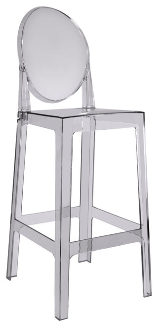 Designer Ghost Style Molded Plastic Bar Height Kitchen Stools For Dining, Smoke, Set of 2