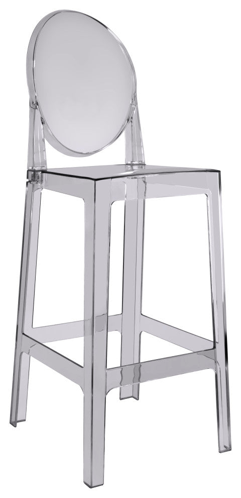 Designer Ghost Style Molded Plastic Bar Height Kitchen Stools For Dining, Smoke, Set of 2