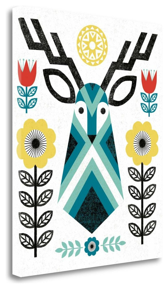 "Folk Lodge Deer II V2 Teal" By Michael Mullan, Giclee on Gallery Wrap Canvas