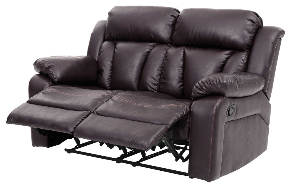 Daria 62 in. W Flared Arm Faux Leather Straight Reclining Sofa, Dark Brown