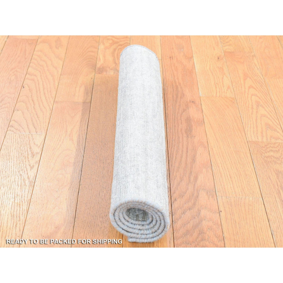 Light Beige Silk With Textured Wool Modern Design Hand Knotted Mat Rug, 2'x3'