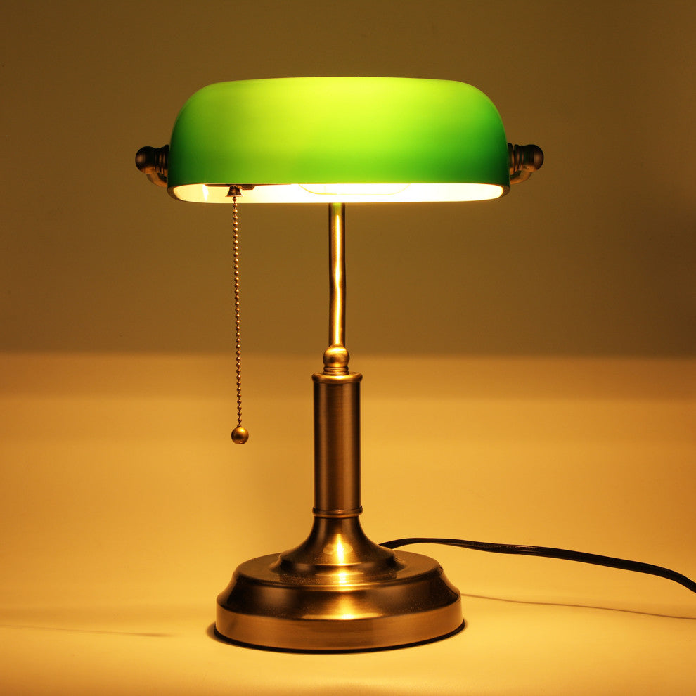 Traditional Antique Style Banker's Lamp, Green