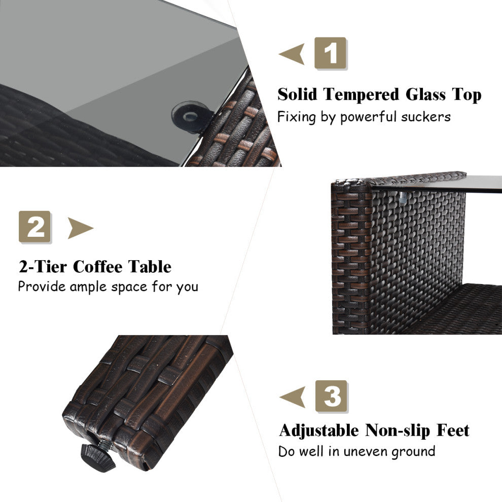 Costway 4PCS Patio Rattan Furniture Set Loveseat Coffee Table Garden Cushioned