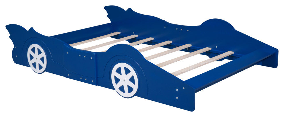 Gewnee Full Size Race Car-Shaped Platform Bed with Wheels,Blue