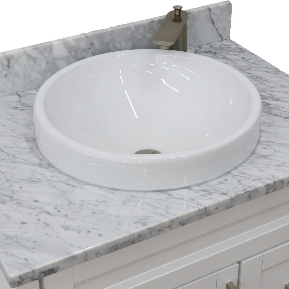 31" Single Sink Vanity, White Finish With White Carrara Marble With Round Sink