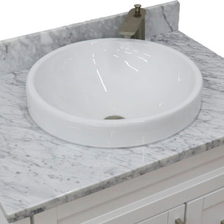 31" Single Sink Vanity, White Finish With White Carrara Marble With Round Sink