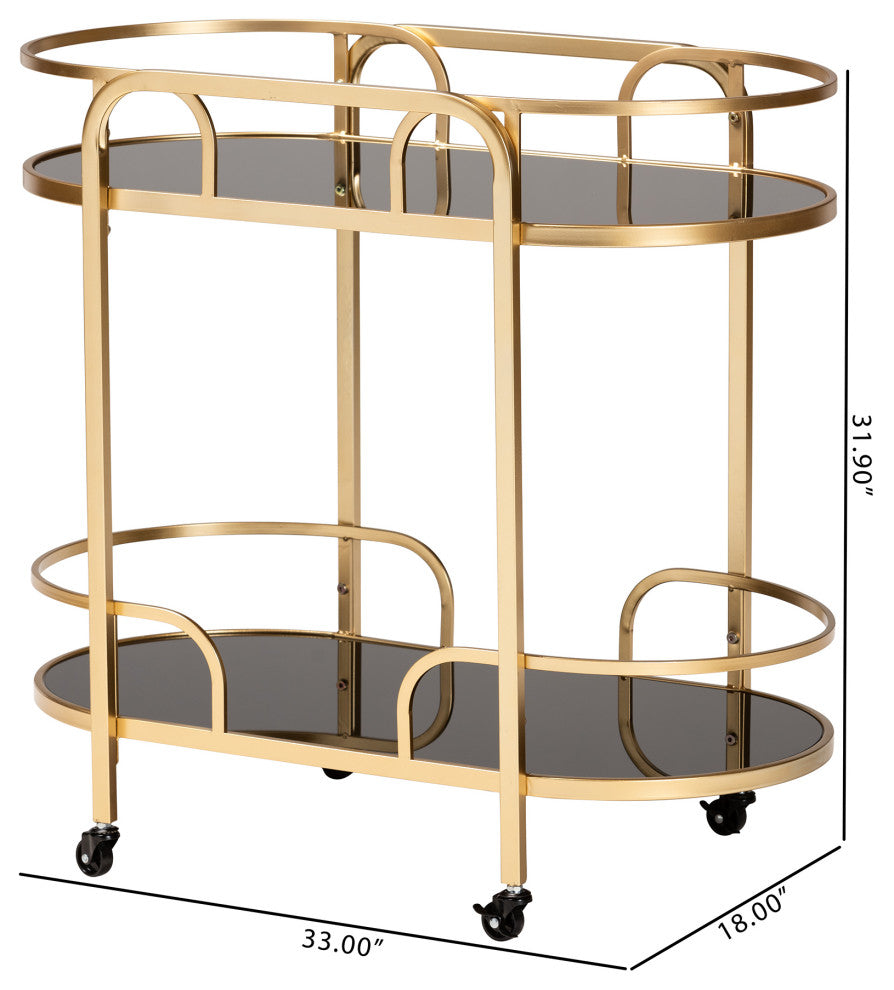 Leighton Glam And Luxe Gold Metal And Tempered Glass 2-Tier Wine Cart