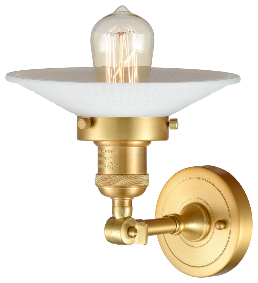 Halophane 1 Light Sconce, Satin Gold, Matte White Halophane