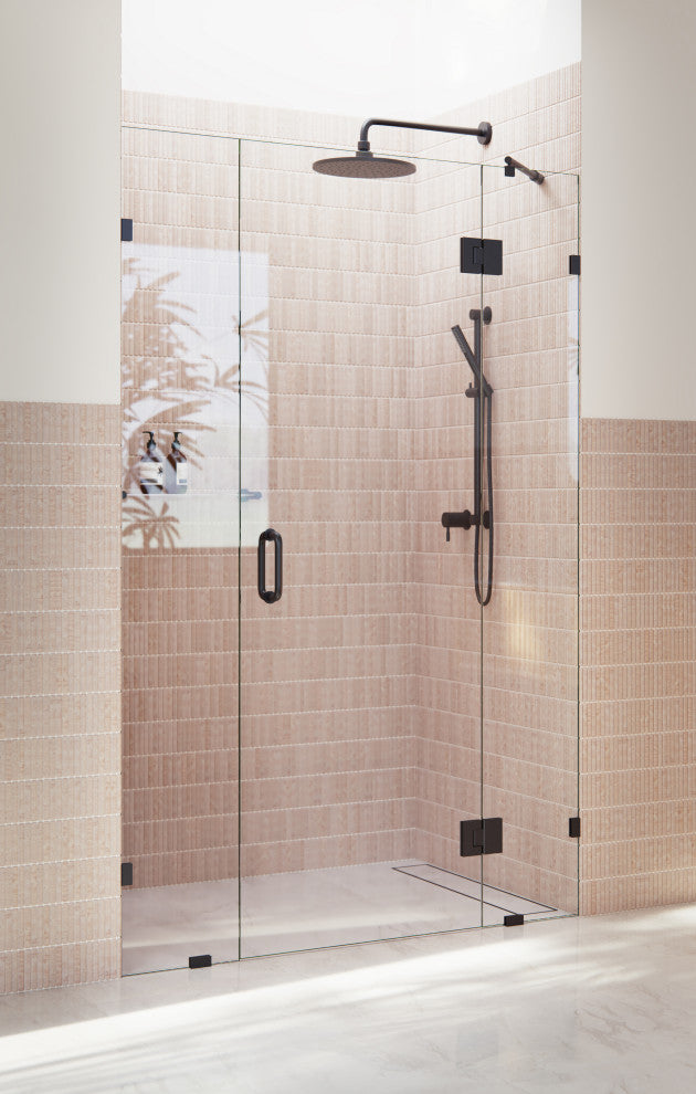 46"Wx78"H Frameless 3 Panel Inline Shower Door, Matte Black