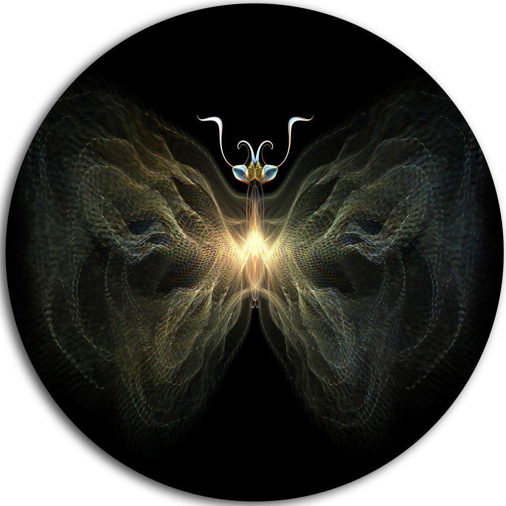 Yellow Fractal Butterfly In Dark, Digital Art Round Wall Art, 38"