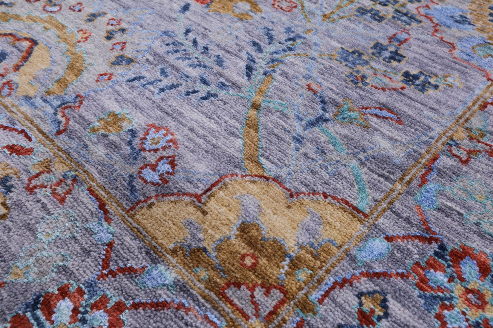 Persian Wool and Silk Sickle Leaf Design Hand Knotted Rug 6' 3" X 9' 1" Q8640