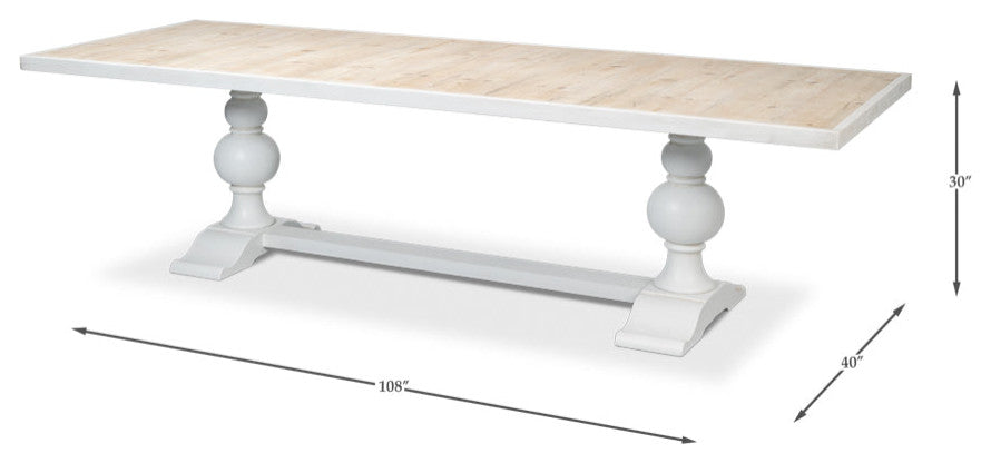 108 White Rectangular Trestle Dining Table for 8 People