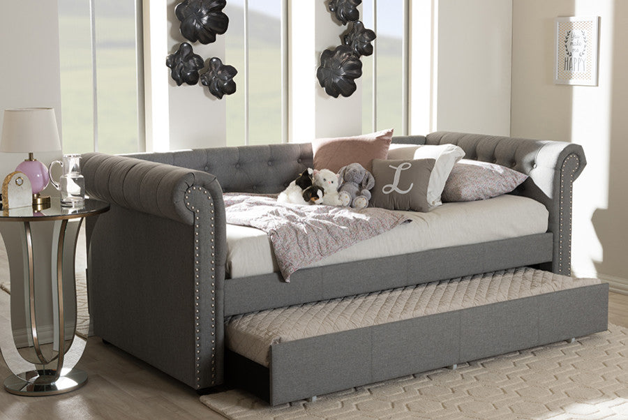 Mabelle Modern Gray Fabric Trundle Daybed