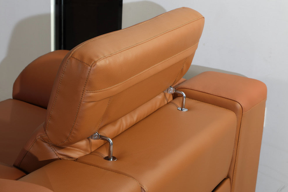 Federico 5-Piece L-Shaped Top Grain Italian Leather Sectional, Camel