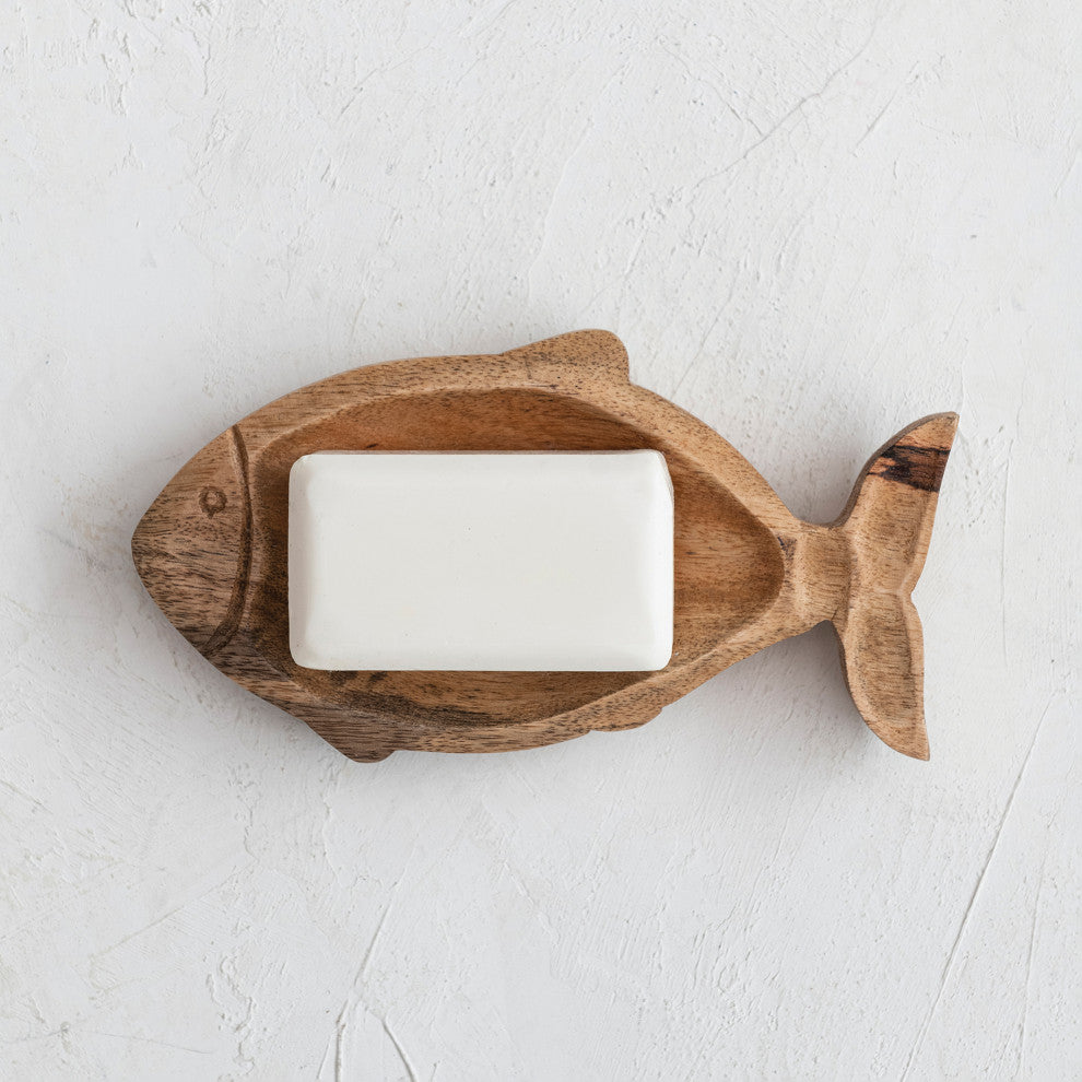 Coastal Carved Wood Fish Shaped Dish, Natural