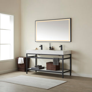 Funes Bath Vanity without Mirror, Matte Black Hardware, 60" Double Sink, White Stone Top