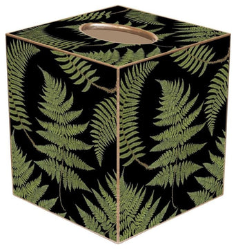 TB882-Ferns on Black Tissue Box Cover