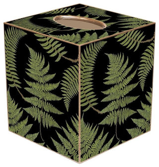 TB882-Ferns on Black Tissue Box Cover